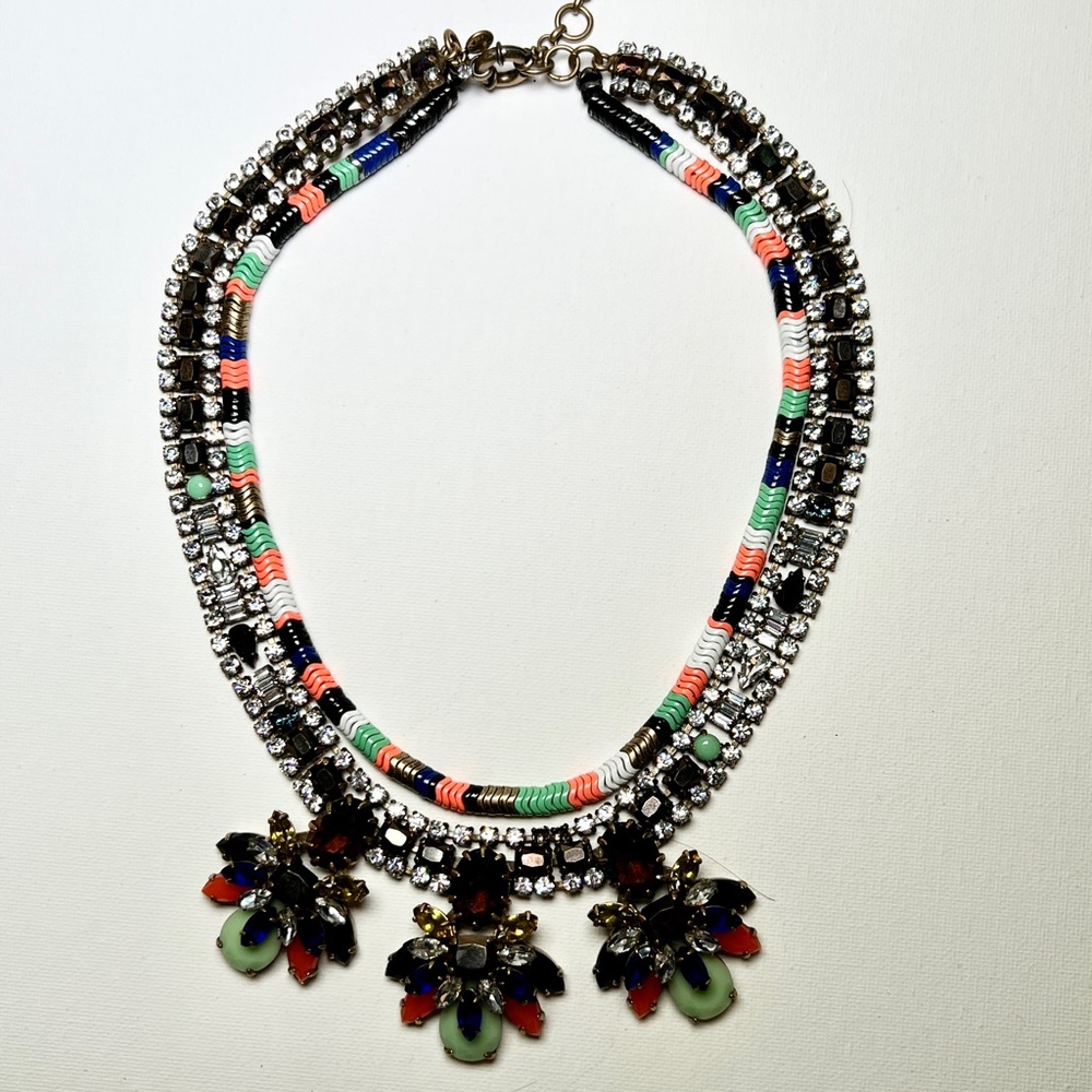 J Crew double strand beaded & crystal necklace w dust bag